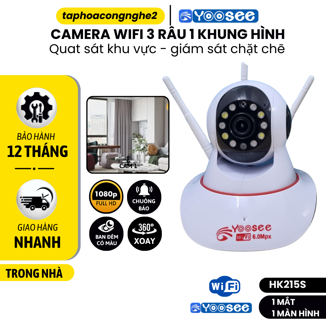 Camera WIFI YOOSEE Trong Nhà/Ngoài Trời, Bắt Sóng Cực Mạnh, Đàm Thoại 2 Chiều, Xoay 360 Độ, Hình Ảnh FHD, Ban Đêm Có Màu - BẢO HÀNH 12 THÁNG