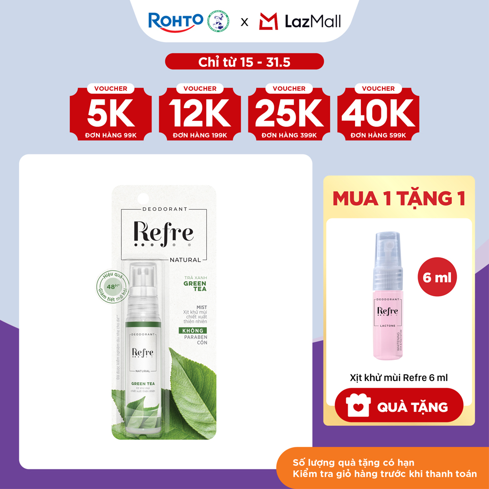 Xịt khử mùi chiết xuất thiên nhiên Refre Natural Green Tea Hương Trà Xanh 30ml