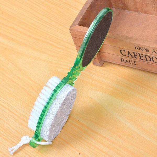 Bàn chải trà gót chân 4in1 gồm bàn chải nhựa, đá bọt khô, bàn chải kim loại, chà nhám