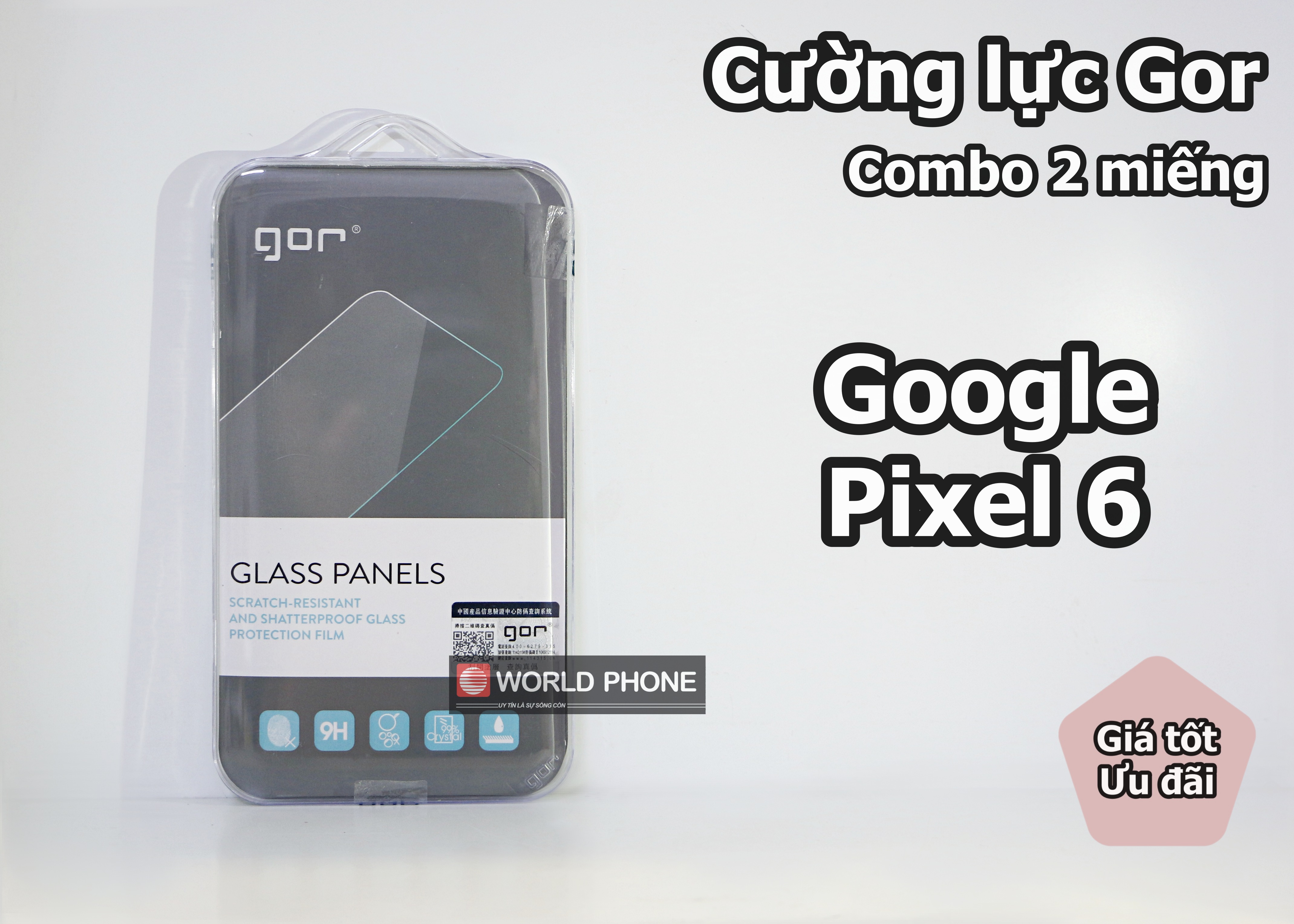 Kinh cường lực GOR Google Pixel 6 trong suốt, chống bám vân tay, vát 2.5D