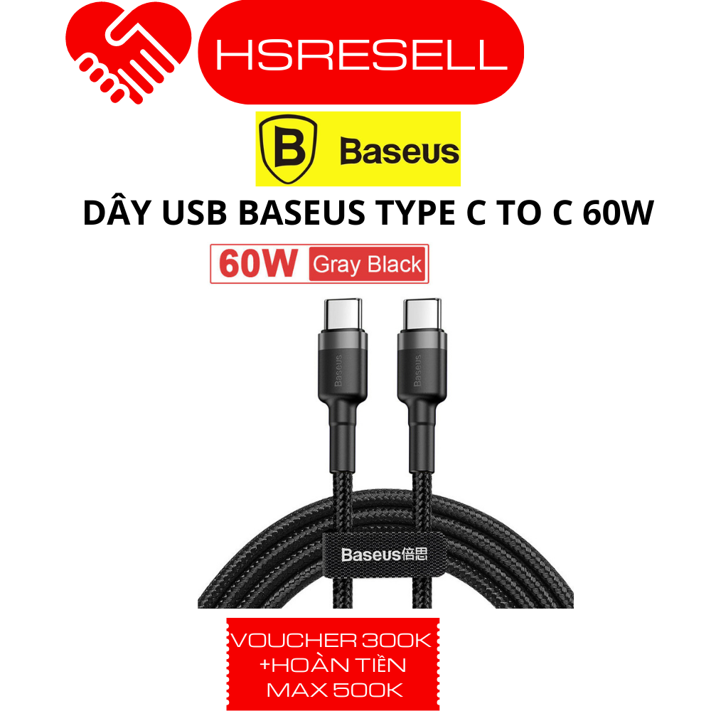 Baseus cáp usb c to usb c cáp sạc pd 60w cho apple macbook, ipad pro, samsung - hàng chính hãng