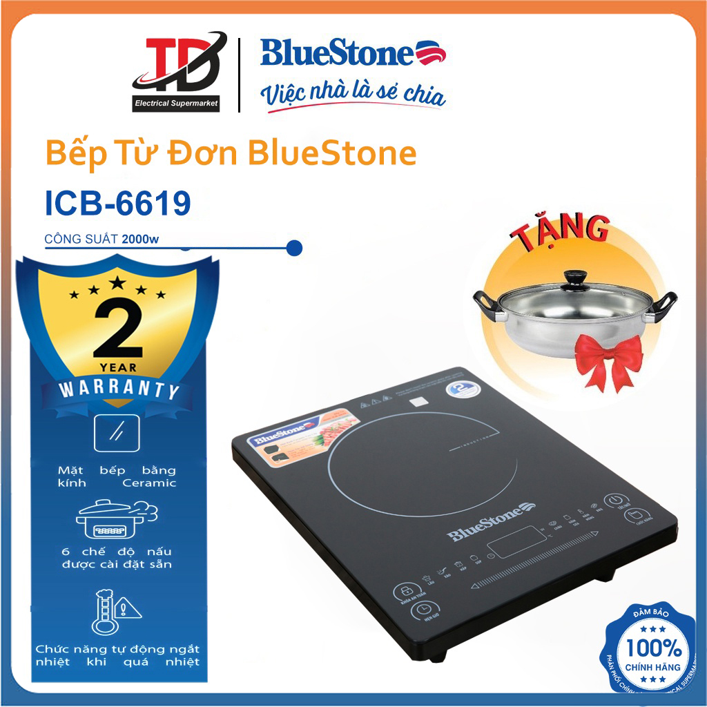 Bếp từ bluestone icb-6619, công suất 2000w , mặt kính ceramic , bảo hành chính hãng 2 năm