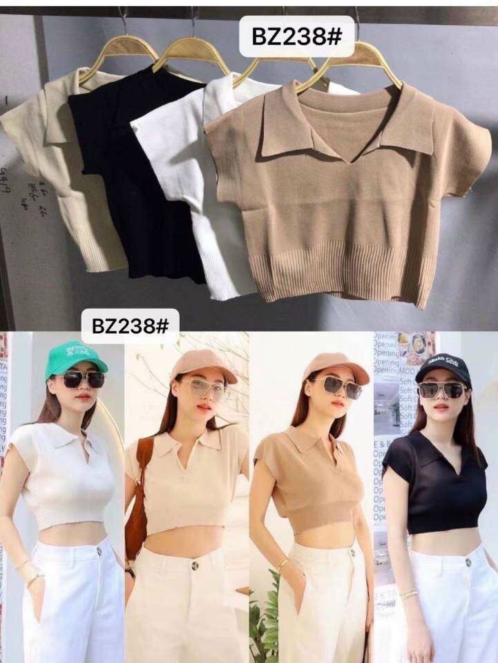 Áo len mỏng croptop cổ V tay hến
