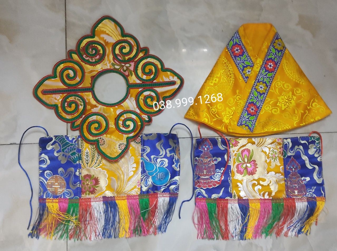 Áo choàng cho tượng mật tông tây tạng Y áo choàng Tượng Phật phong thủy tài lộc bán xiên y áo choàng tượng thờ cúng Y áo choàng Tượng Phật mật tông vải gấm cao cấp