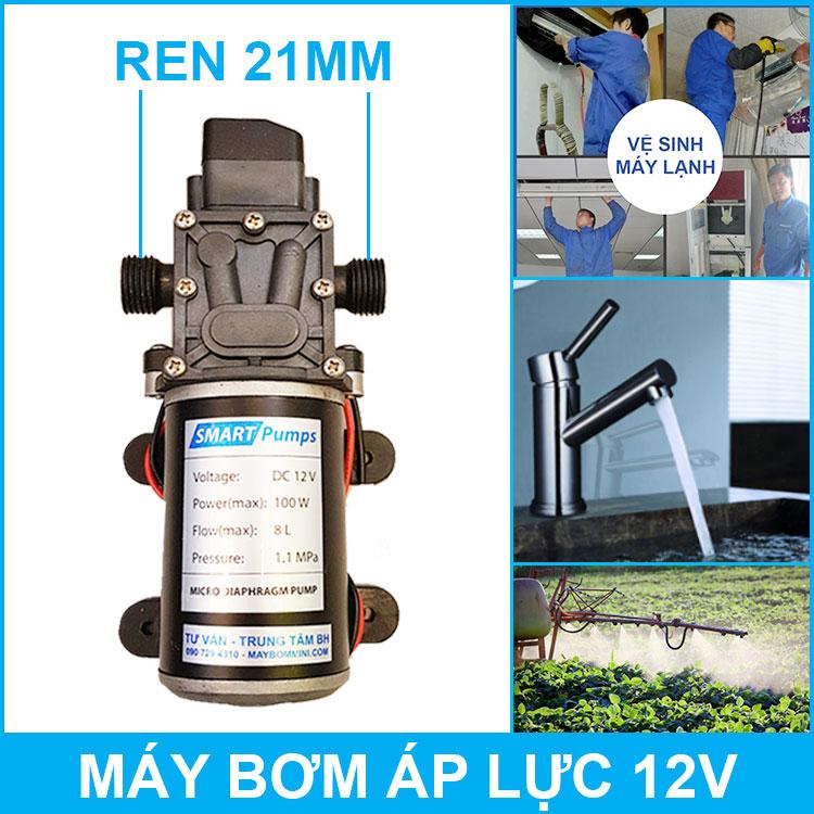 Máy bơm nước mini áp lực tự động 12v 100w 8l ren 21mm
