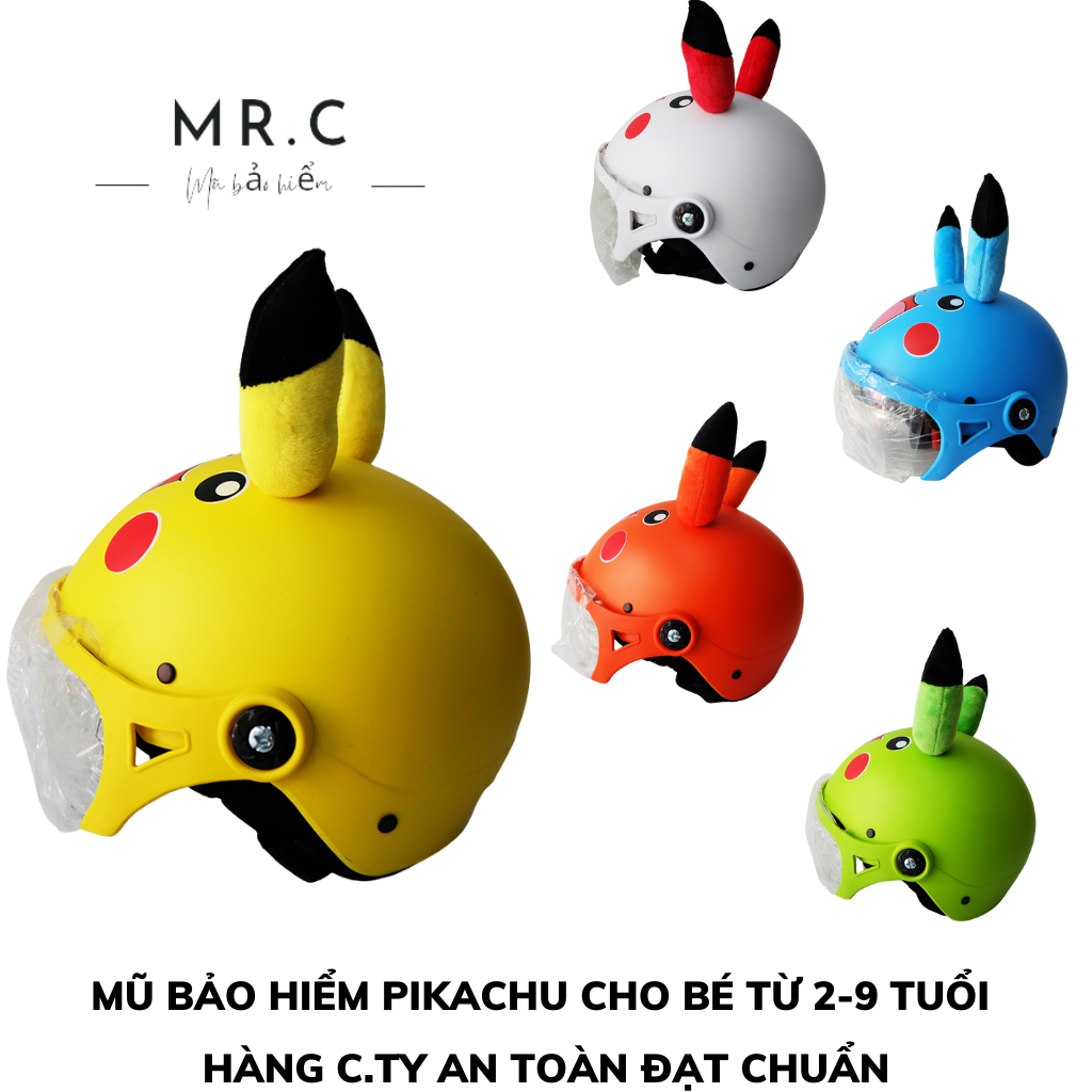 Mũ bảo hiểm cho bé từ 2-9 tuổi - Pikachu - 8 MÀU - HÀNG C.TY AN TOÀN ĐẠT CHUẨN