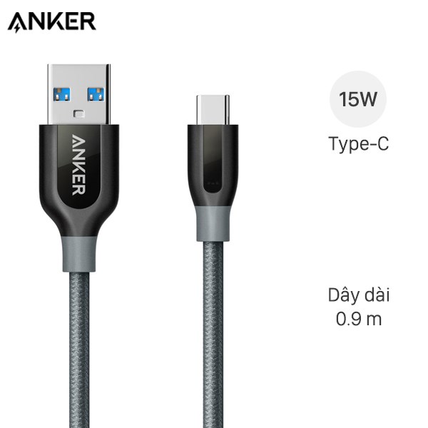 Cáp Type C 0.9m Anker PowerLine+ A8168 Xám ( Likenew )
