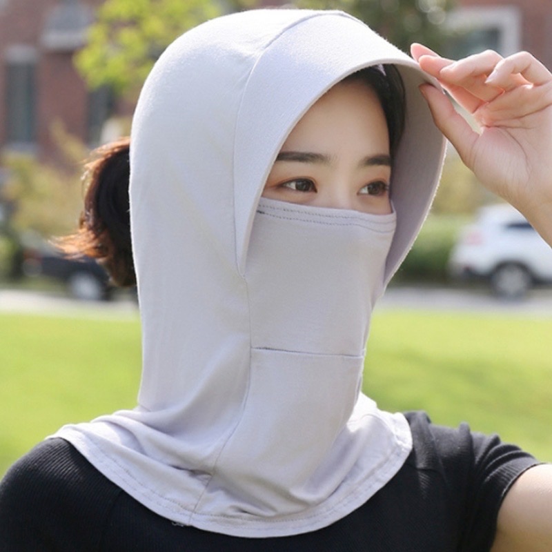 Mũ mùa hè, chống nắng, bụi mịn, tia UV, cực tím có VÀNH rộng trùm kín cổ che kín mặt thay khẩu trang vải thun lạnh thoáng mát - 3
