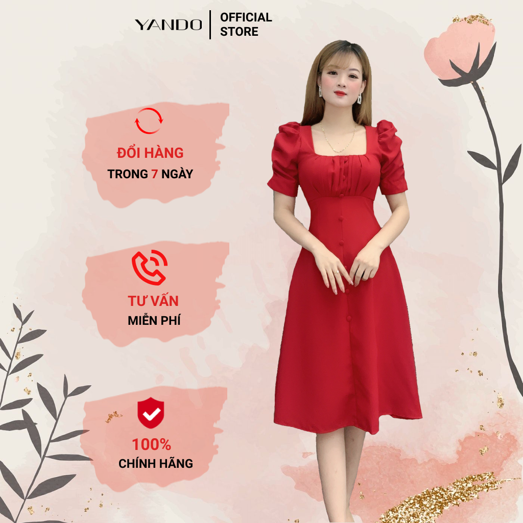 Đầm nhún ngực tay phồng yando da15