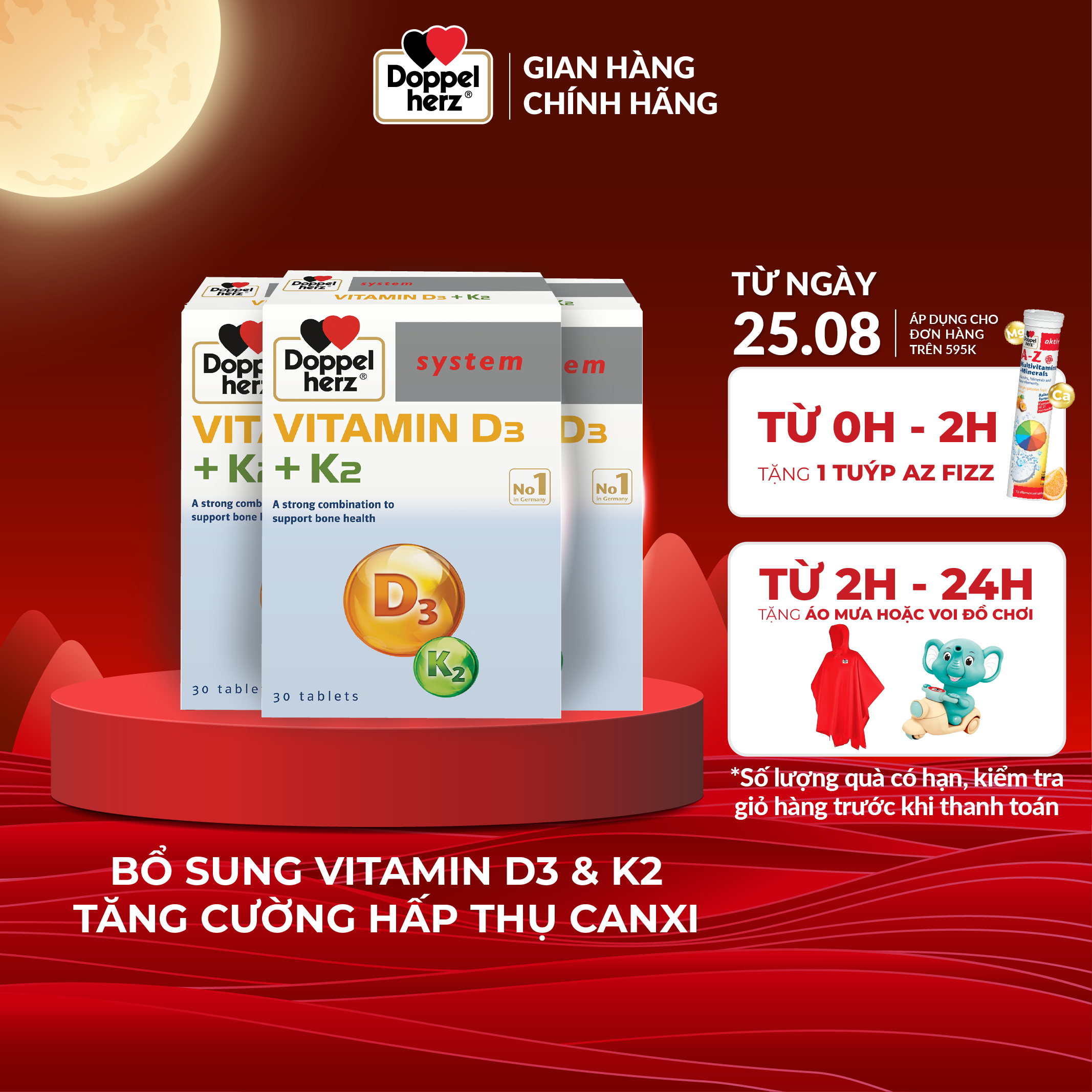 Liệu trình 3 tháng Viên uống D3 K2 Doppelherz Vitamin D3 + K2 hỗ trợ tăng cường hấp thu canxi, giảm nguy cơ loãng xương