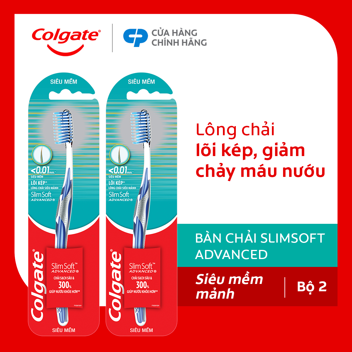 Bàn chải Colgate Slimsoft Advanced ngăn chảy máu nướu siêu mềm mảnh