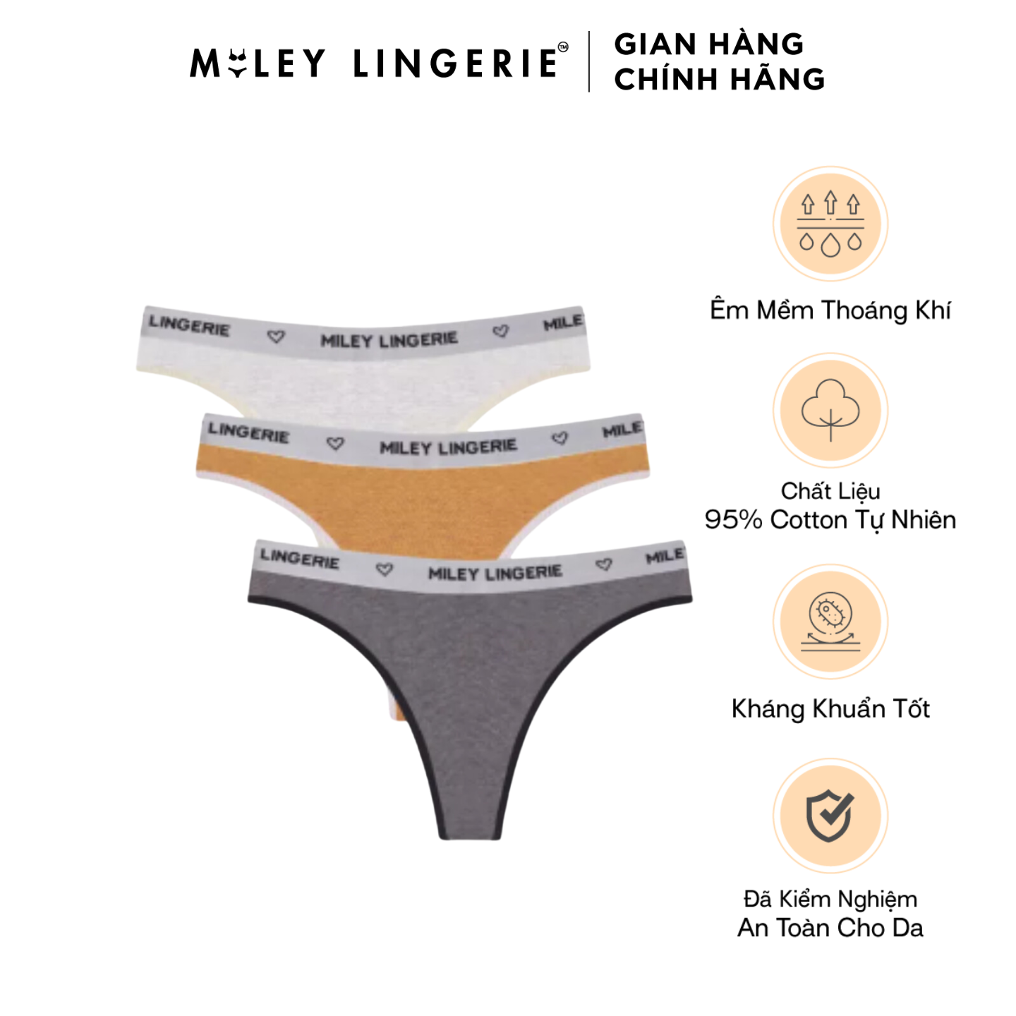 Combo 3 Quần Lọt Khe Melange Nữ Active MILEY LINGERIE FMS (Trắng Kem- Vàng - Xám)