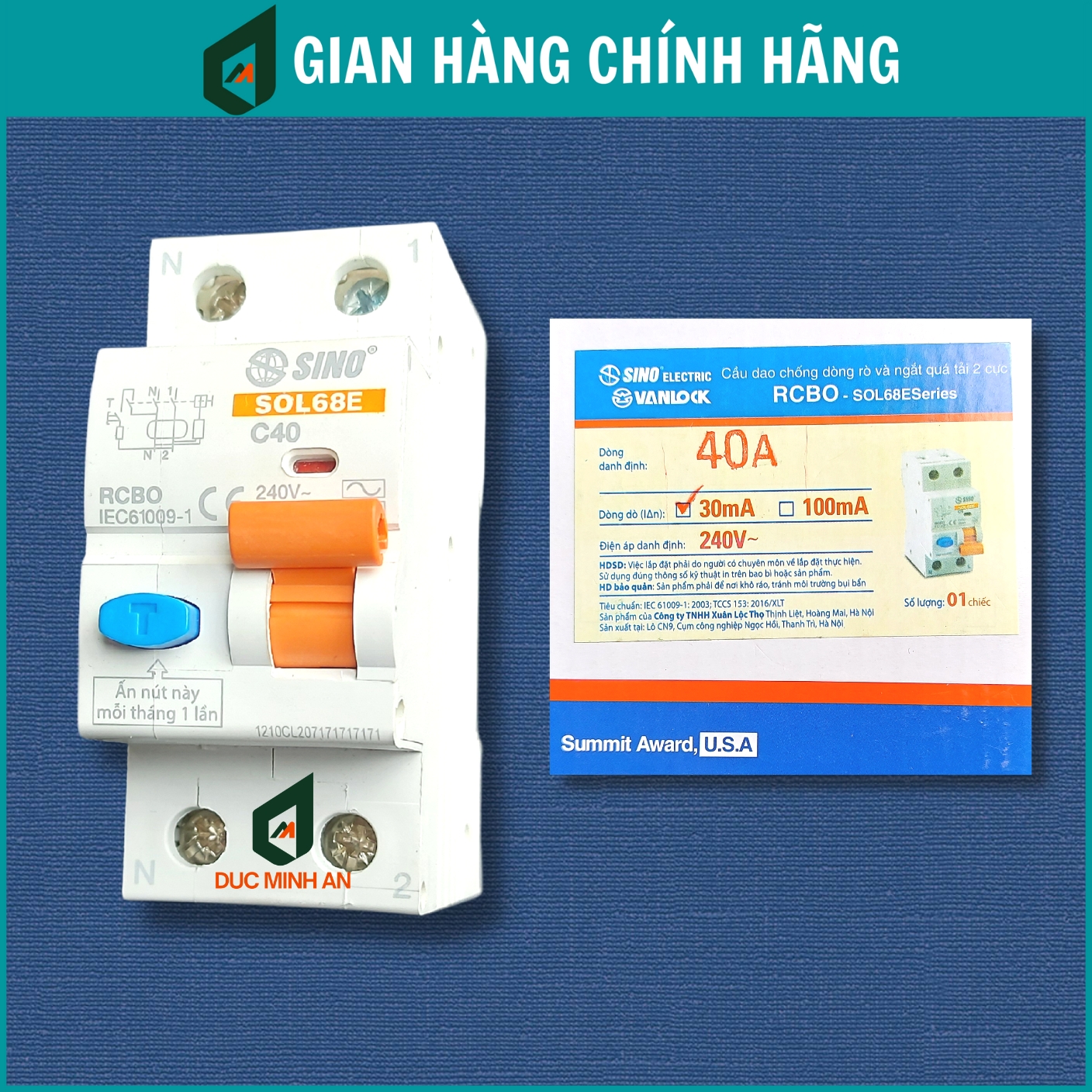 Át chống giật 40A SINO chính hãng - CB chống giật chống quá tải chống ngắn mạch 40A