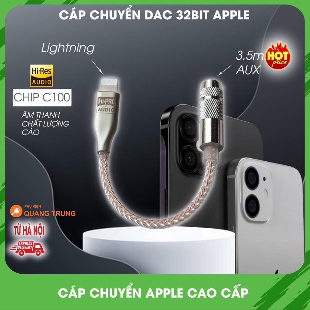 Cáp chuyển iphone lightning to 3.5mm AUX,cao cấp dành cho iphone,ipad