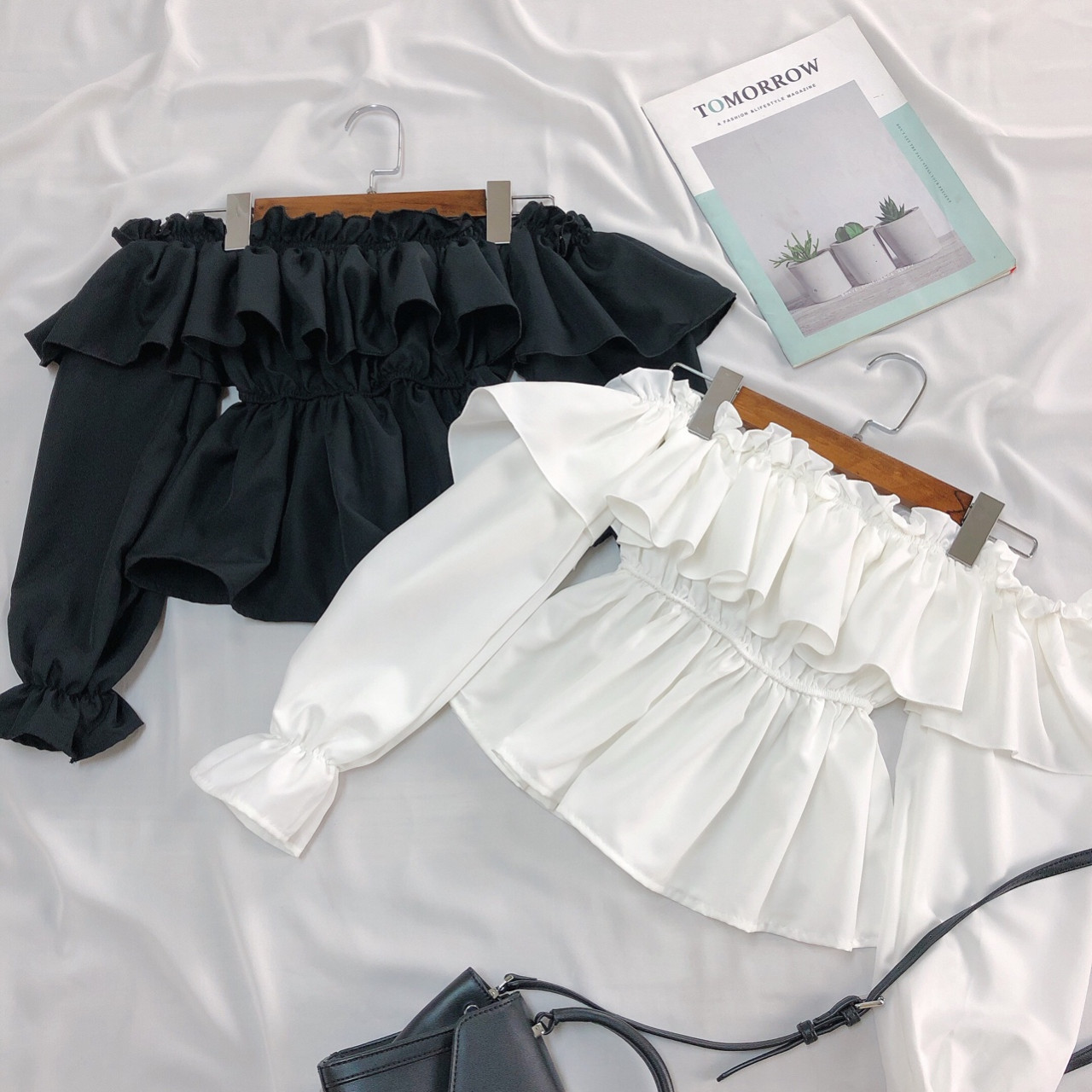 Áo Bẹt Vai Tầng Dài💖ẢNH THẬT💖Aó trễ vai tay dài chất kate,Misol Boutiques