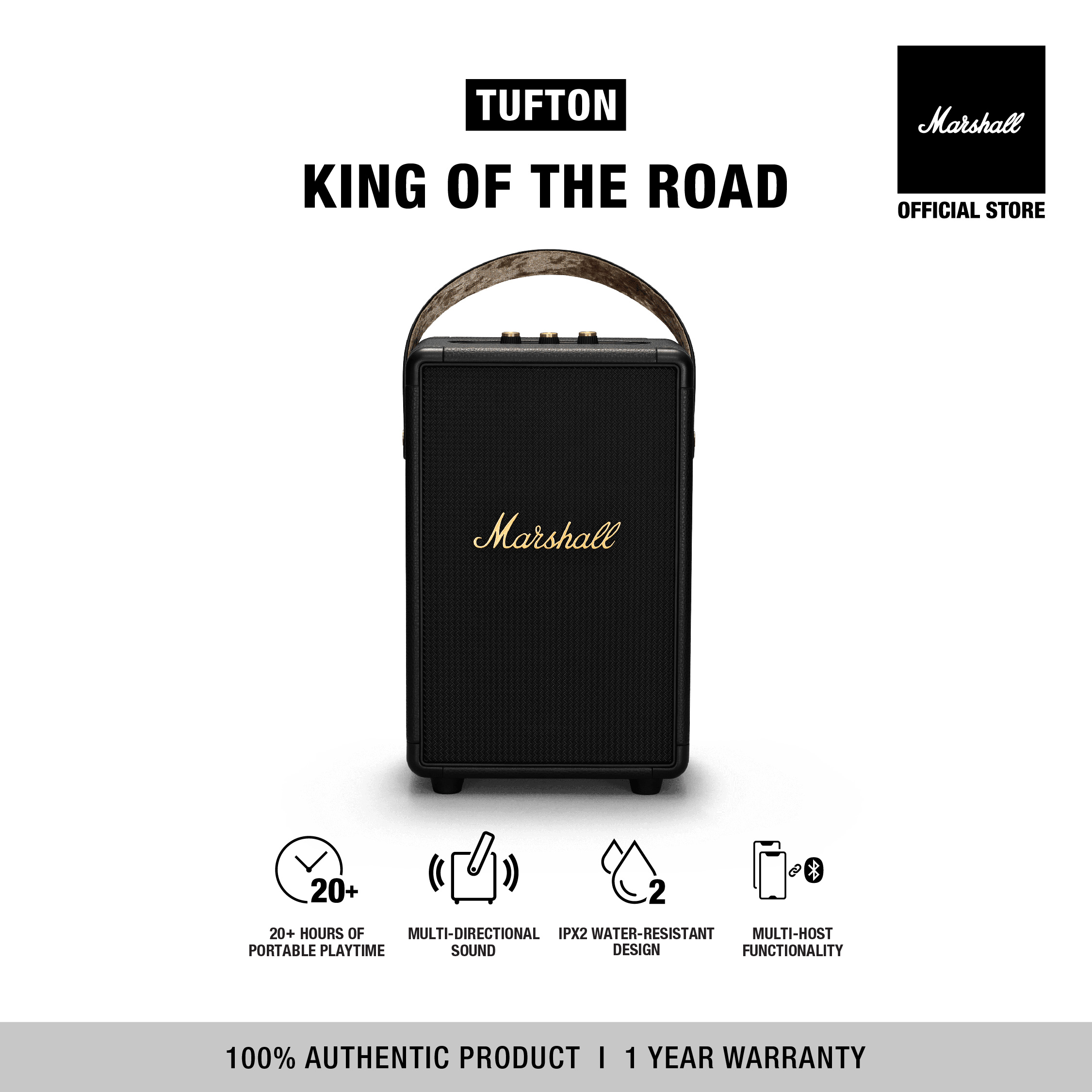 Loa Marshall Bluetooth Tufton Portable - Pin lên đến 20h - Bảo Hành Chính Hãng 1 Đổi 1 Trong 1 Năm