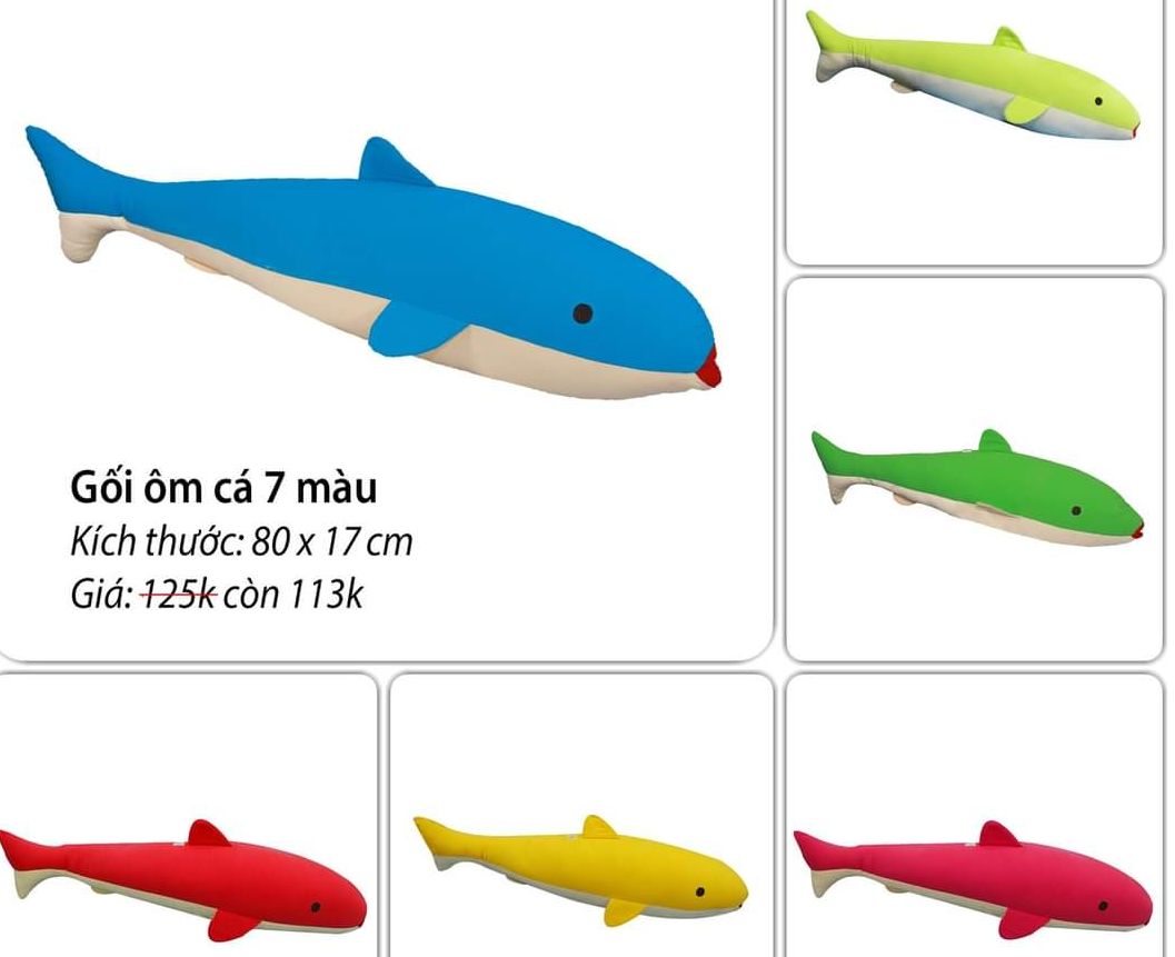 Gối ôm hình cá 7 màu, gối ôm hình thú cho bé 80x17cm Hometex