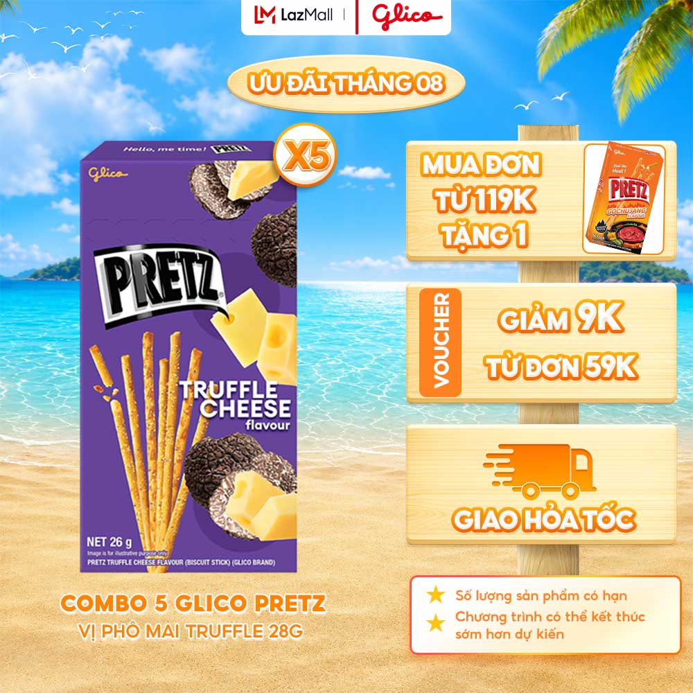 Combo 5 Hộp Bánh Que Snack Nướng Giòn PRETZ ROCKSTAR Vị Phô Mai Nấm - 26G/Hộp
