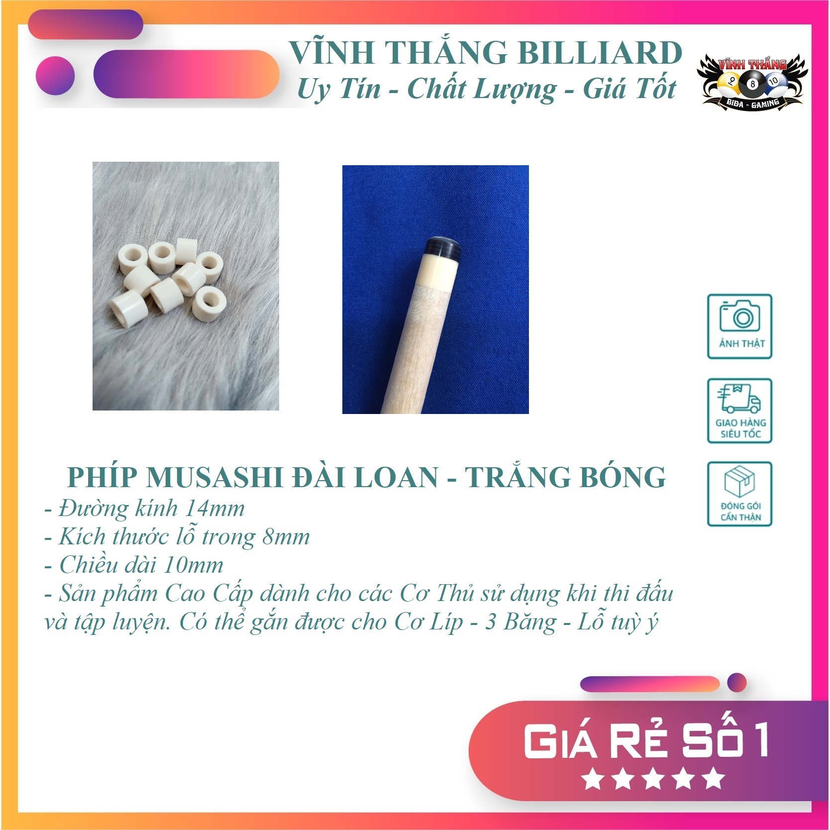Phíp cơ bida musashi đài loan - chất lượng cao, độ hoàn thiện tốt