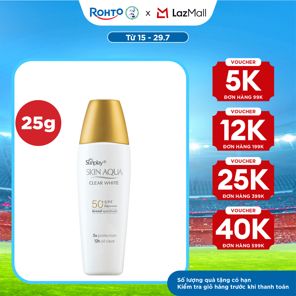 Kem chống nắng Skin Aqua dưỡng trắng, kiểm dầu, dùng hàng ngày dạng sữa Sunplay Skin Aqua Clear White Eco Việt Nam SPF50, PA++++ 25g