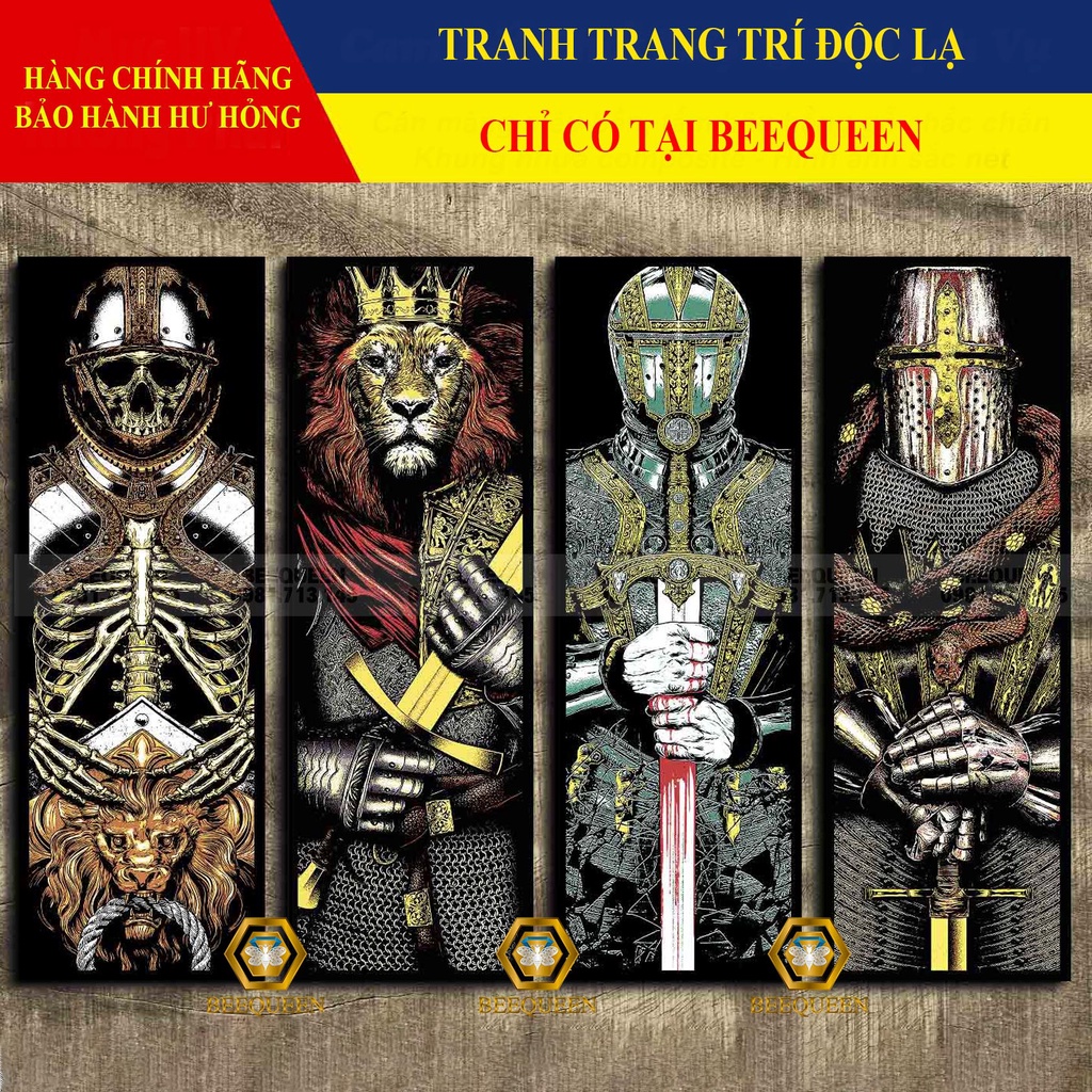 Size 30x90 - bộ 4 tranh vương quyền tranh chiến binh trang trí quán cafe, tattoo, barbershop