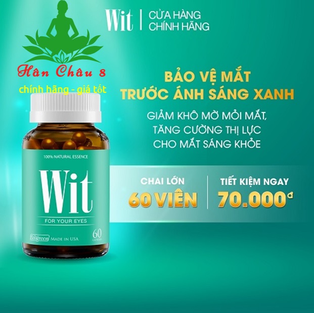 Viên uống WIT hộp 60 Viên giúp tăng cường thị lực, giảm mờ, nhòe mắt, bảo vệ mắt trước ánh sáng xanh