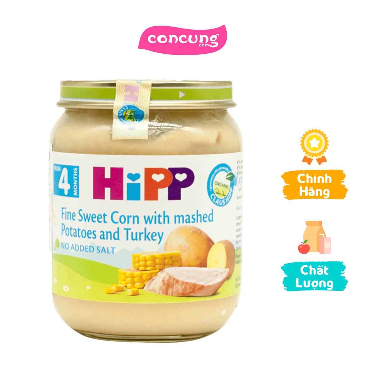 Dinh dưỡng đóng lọ HiPP Bio - Ngô bao tử, khoai tây, gà tây 125g