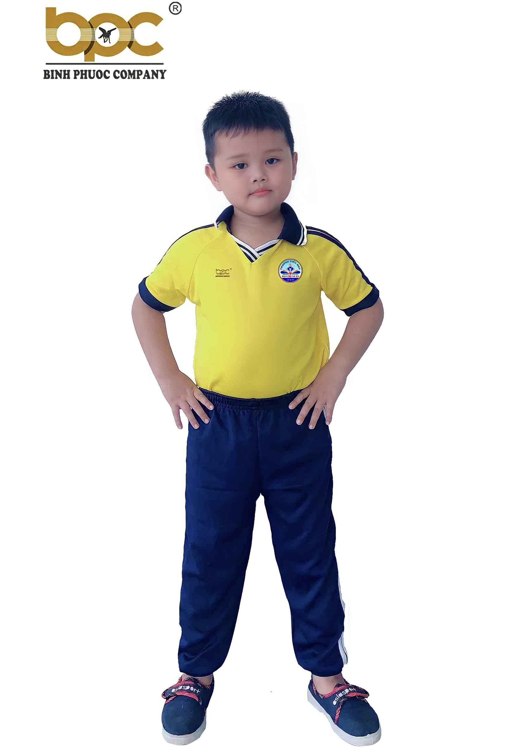 Bộ thể dục học sinh màu vàng, đồng phục thể dục đi học.