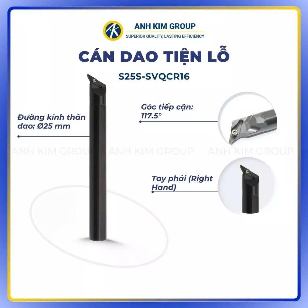 Cán dao tiện lỗ SVQCR16 turning holder right hand góc 111,7 độ - CNC ÁNH KIM