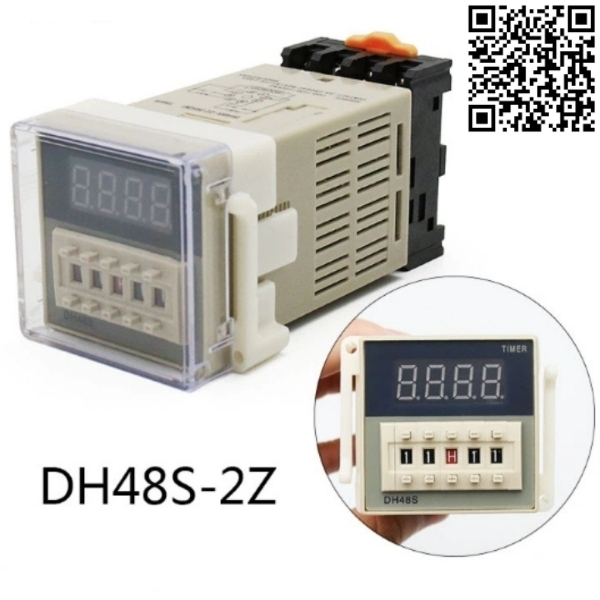 Timer điện tử DH48S-2Z delay time relay 8 chân tròn điện áp 220VAC cài đặt thời gian từ 0.1S đến 99H không lặp lại kèm chân đế PF083A
