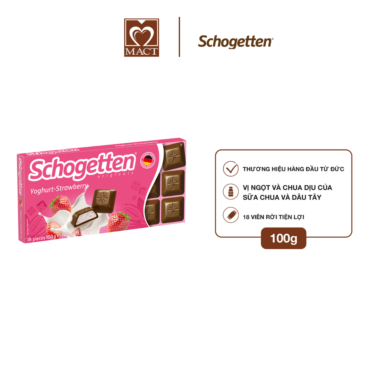  Sôcôla SCHOGETTEN - Vị Sữa chua dâu tây Yoghurt-Strawberry - thanh 100g gồm 18 viên rời 