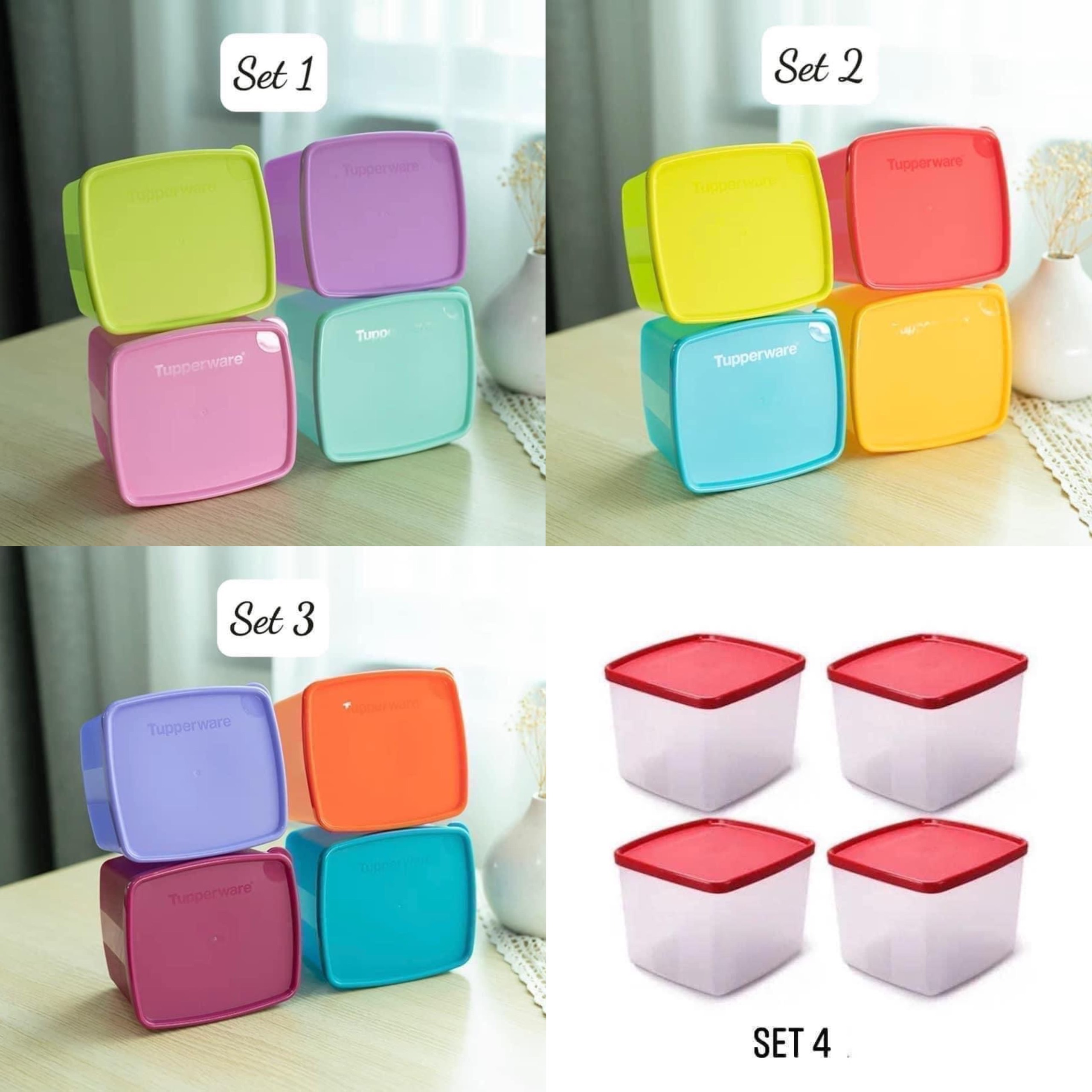 Set 4 hộp tupperware trữ ngăn mát 800ml - bộ 4 hộp đựng thực phẩm trữ khô full size đủ màu sắc chính hãng