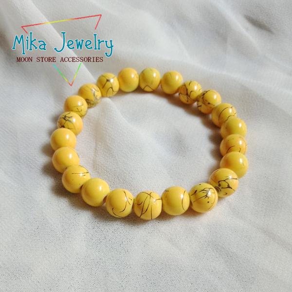 Vòng tay handmade hạt nhựa hoa văn giả đá nhiều màu dễ thương phụ kiện trang sức rẻ đẹp