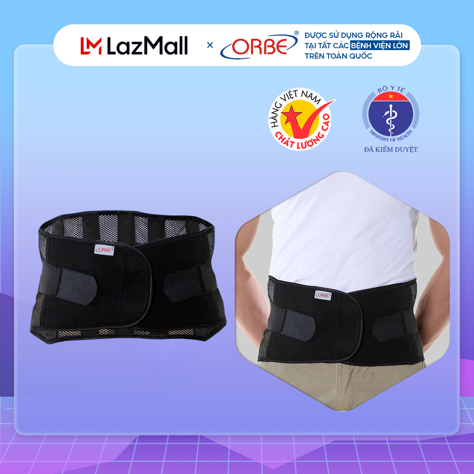 Đai lưng cột sống orbe h3 chất liệu vải không dệt, thoáng khí