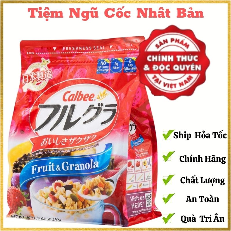 Ngũ cốc Calbee 482g date, Chính hãng Nhật Bản, ngũ cốc hoa quả sấy khô, ngũ cốc dinh dưỡng, ngũ cốc sữa chua, ngũ cốc tăng cân, giảm cân cho người gầy