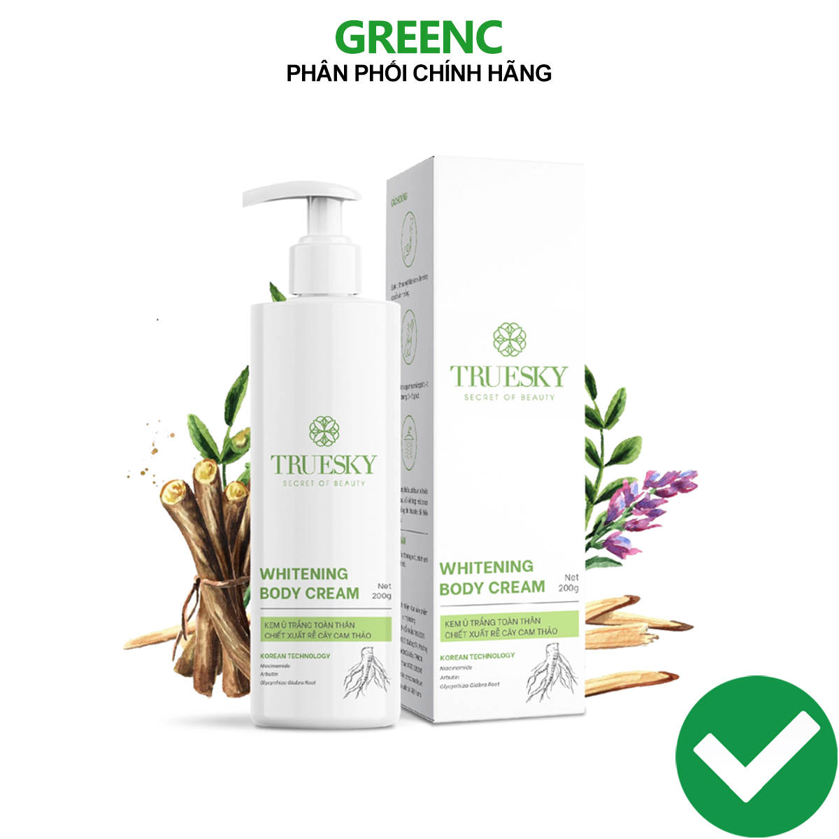 Kem ủ trắng toàn thân Truesky Whitening Body Cream 200g chiết xuất rễ cây cam thảo