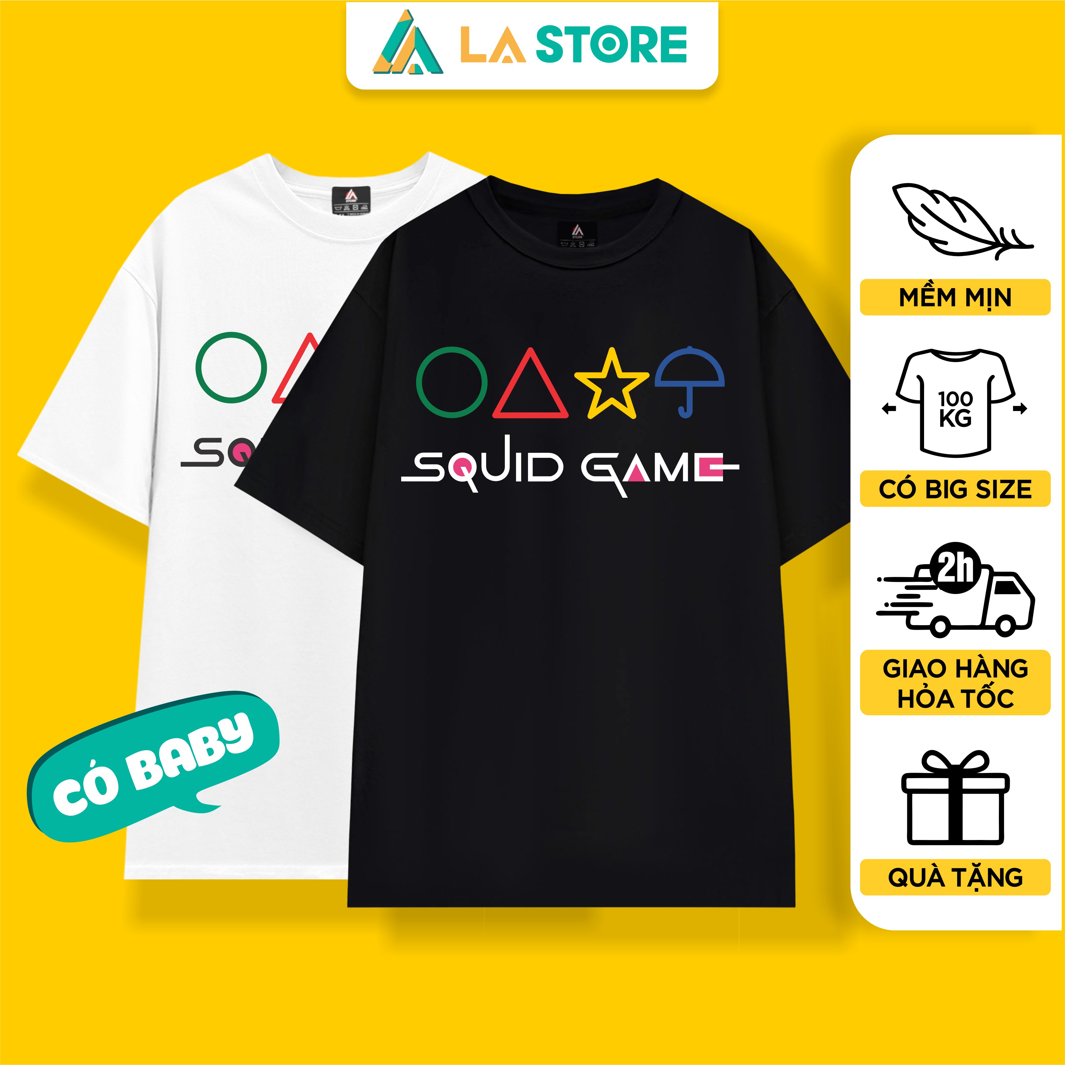 Áo Thun Unisex SQUID GAME - Trò Chơi Con Mực | Tròn Vuông Tam Giác | LẠ STORE