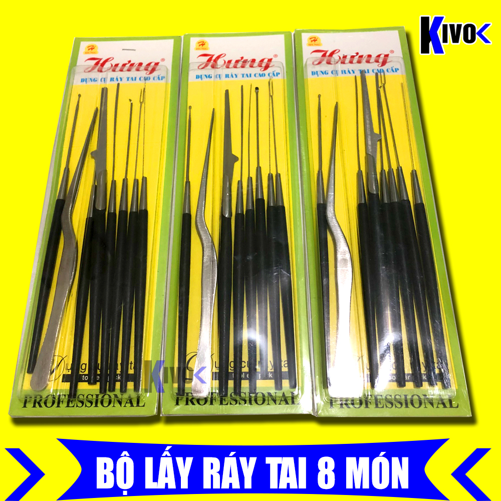 Bộ Dụng Cụ Lấy Ráy Tai Chuyên Nghiệp HƯNG 8 Món - Bộ Lấy Ráy Tai Cao Cấp Inox thông minh cho bé ( trẻ em) /người lớn