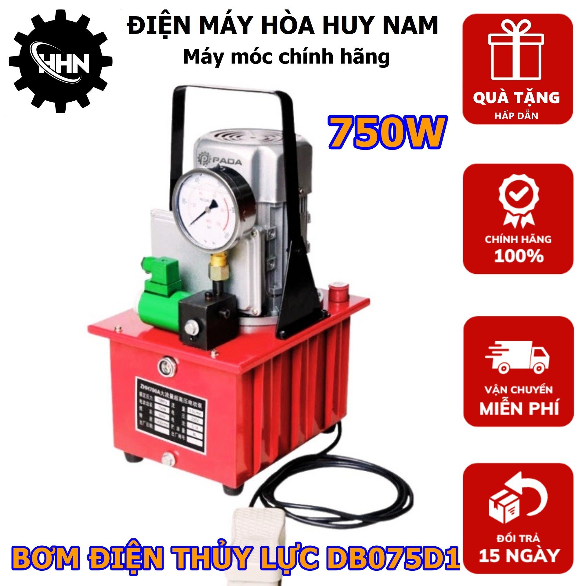 Bơm Điện Thủy Lực DB075D1 - Công Suất 750W - 1 Vòi Van Từ - Bình Dầu 7L- Hàng Chính Hãng - Bảo Hành Toàn Quốc Giá 7,200,000 Đồng*Miễn phí vận chuyển