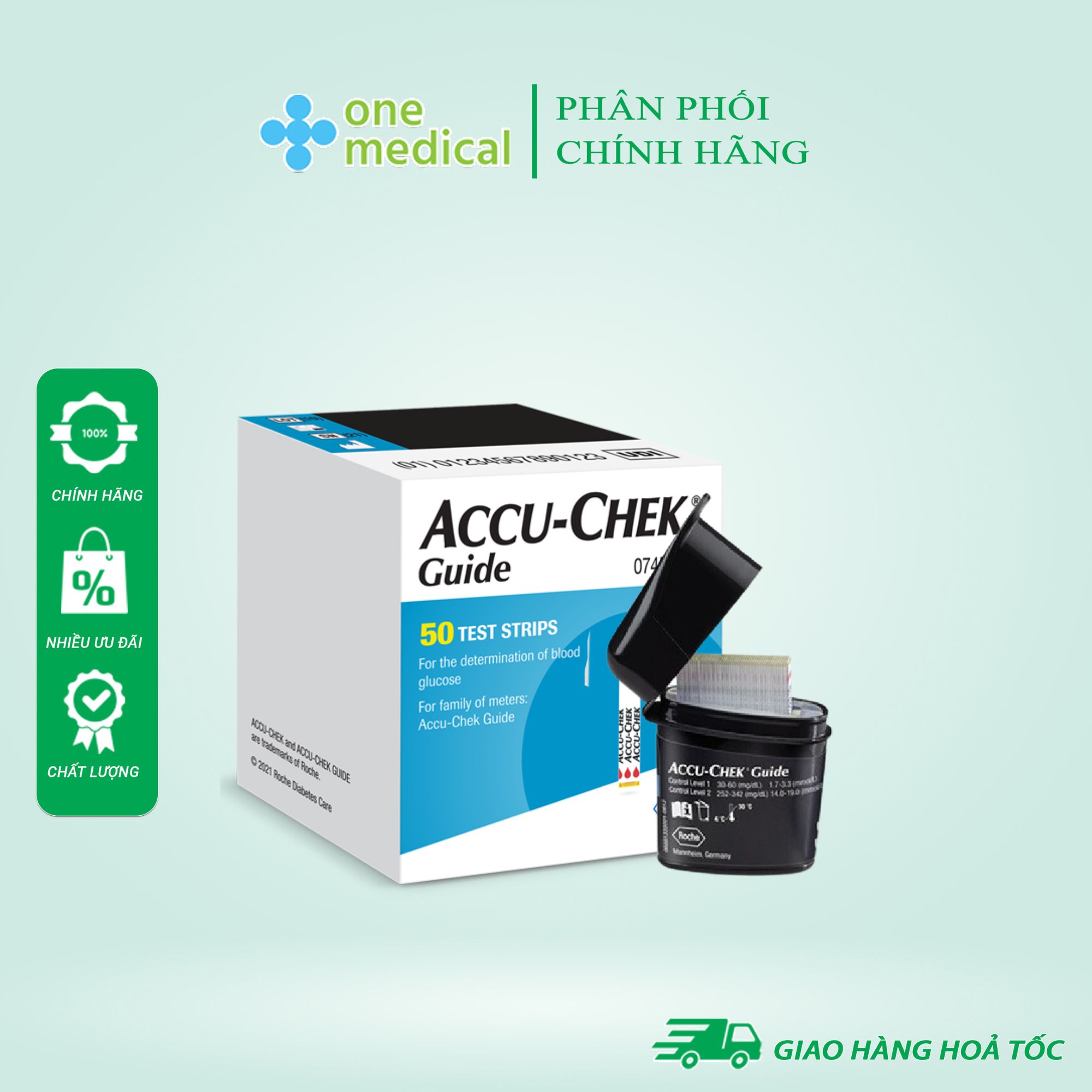 Combo que thử đường huyết accu-chek guide nk chính hãng, tem niêm phong, nhãn phụ tv