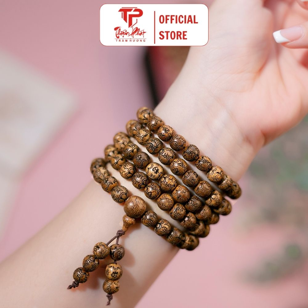 Vòng trầm hương chuỗi tràng 108 hạt khắc chú Đại Bi Trầm Tốc tự nhiên cao cấp - Trầm Hương Thiện Phát