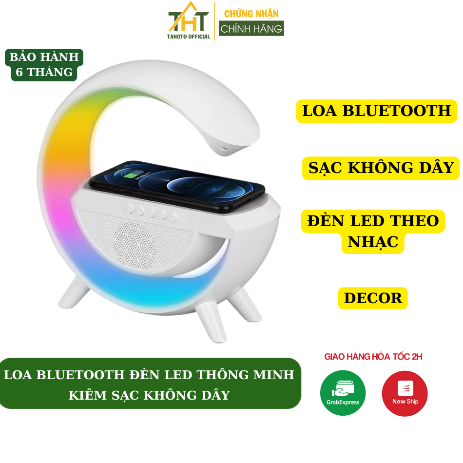 Loa bluetooth kiêm đèn led thông minh TAHOTO, sạc không dây cho điện thoại sử dụng loa nghe nhạc đèn bàn sạc điện thoại