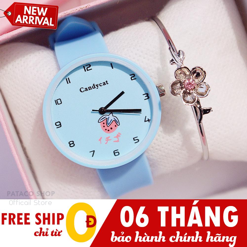 Đồng hồ nữ tính Candycat C55, Dây Silicon bền bỉ, Chống nước sinh hoạt nhẹ, Họa tiết dâu tây siêu Cute