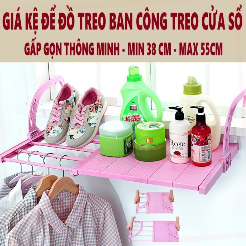 Giá phơi quần áo đa năng giàn kệ để đồ thông minh xếp gấp gọn treo ban công lan can cửa sổ