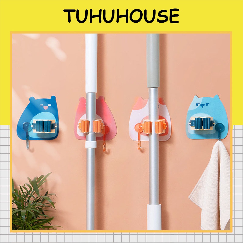 Móc dán tường kẹp giữ cây lau nhà móc treo chổi, treo ô, đồ dùng - tuhuhouse