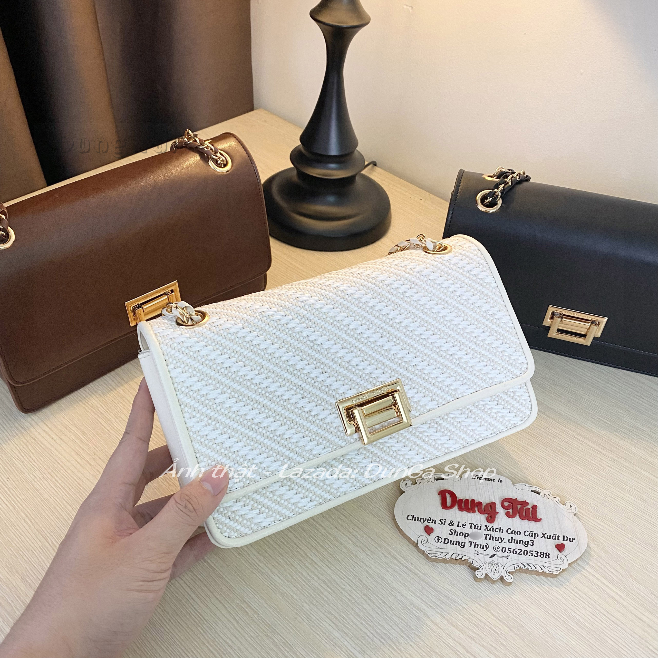 Túi nữ đeo vai+đeo chéo size 24 khóa gập vuông ngăn rộng full màu
