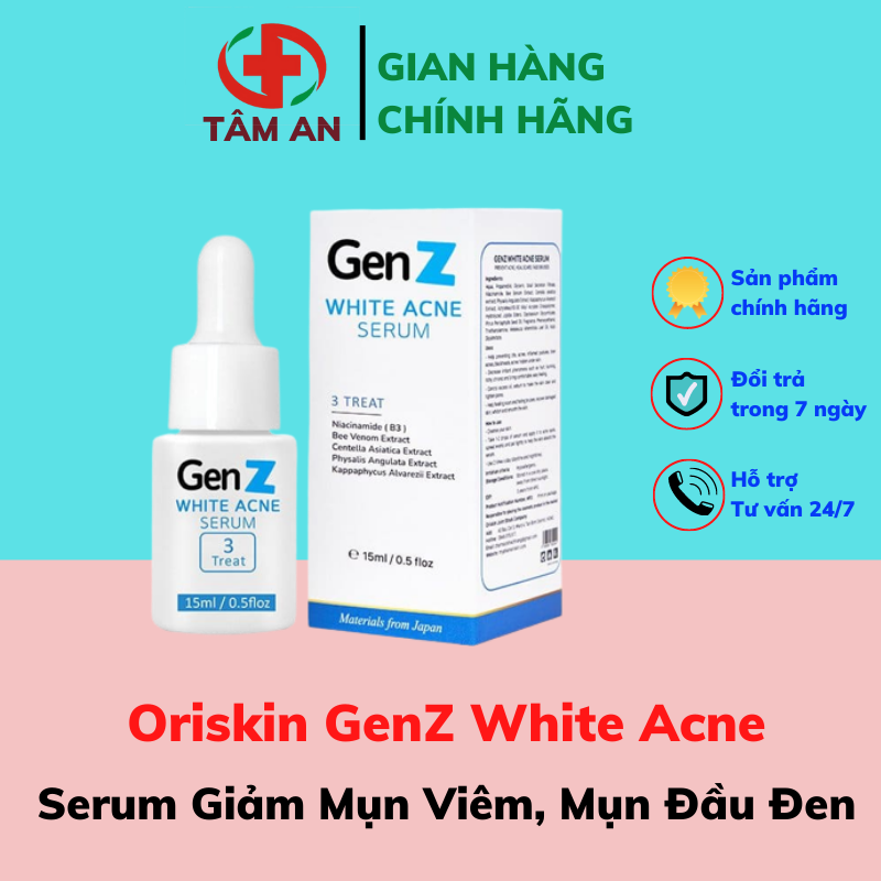Serum giảm mụn oriskin genz white acne serum loại bỏ các loại mụn viêm trứng cá và mụn đầu đen 15ml
