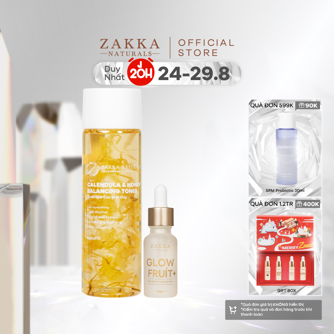Bộ Đôi Âm Mượt Cải Thiện Sắc Tố Zakka Naturals (GlowFruit+ + Toner Cúc)