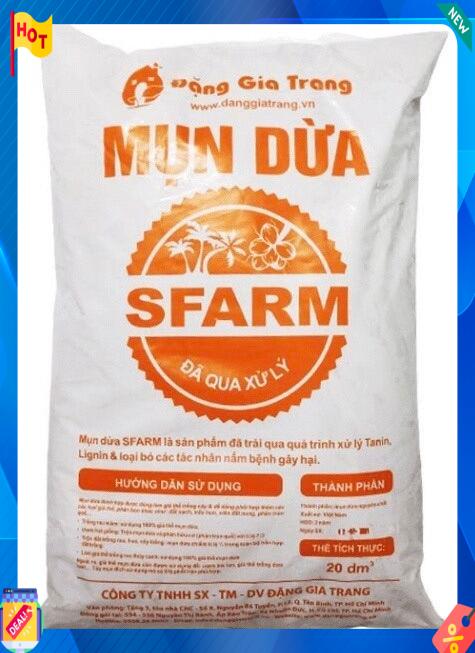 Mụn dừa Sfarm đã qua xử lý dùng trồng rau, hoa, phối trộn đất trồng cây - bao 20dm3