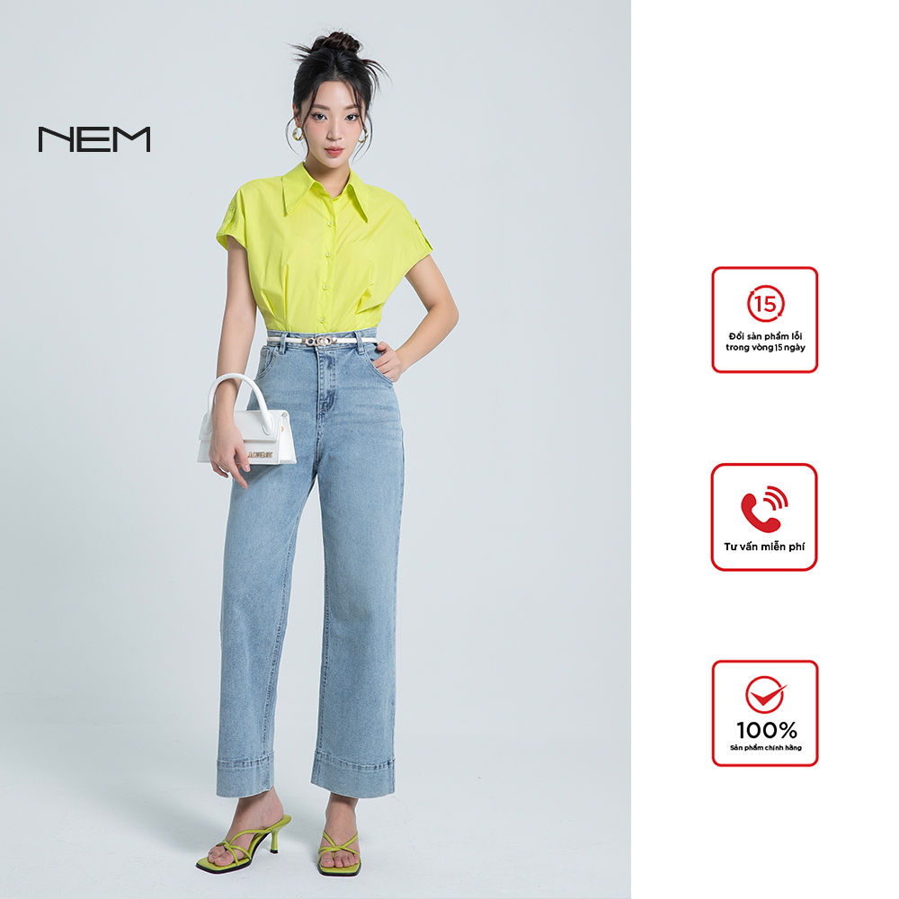 Quần jeans ống rộng 2 tone màu thiết kế nem fashion q67042